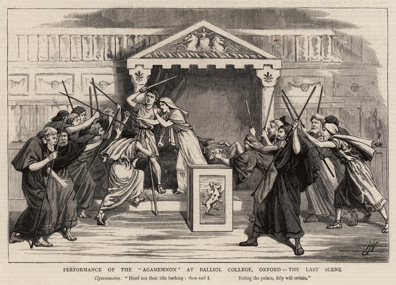 Opførelse af Agamemnon på Balliol College, Oxford, den sidste scene af Harry Hamilton Johnston