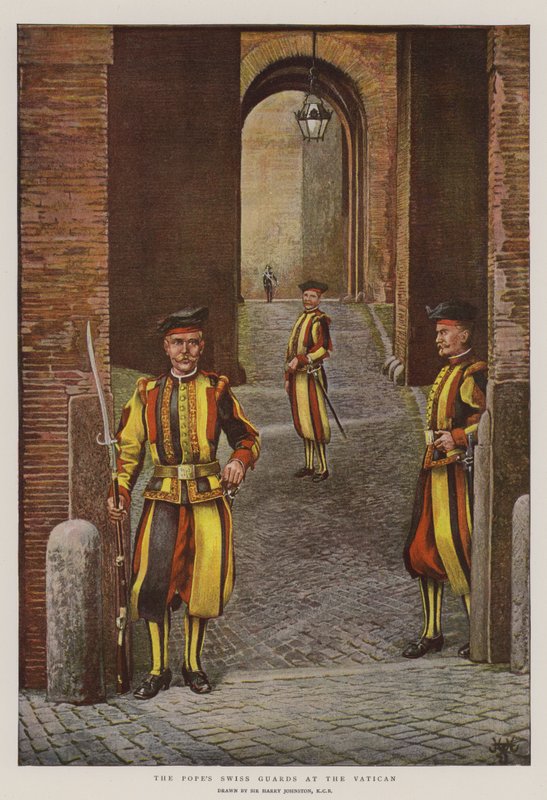 Pavens schweiziske vagt ved Vatikanet (chromolitho) af Harry Hamilton Johnston