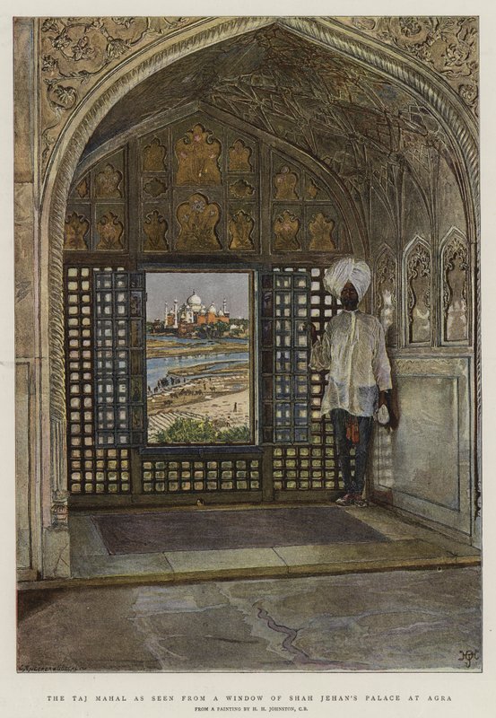 Taj Mahal set fra et vindue i Shah Jehans palads i Agra af Harry Hamilton Johnston