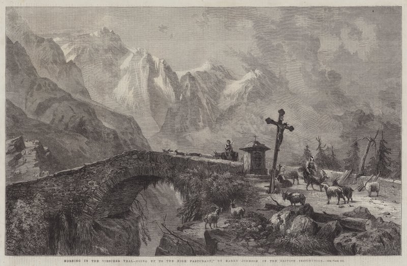 Morgen i Viescher Thal, går op til høj græsmark af Harry John Johnson
