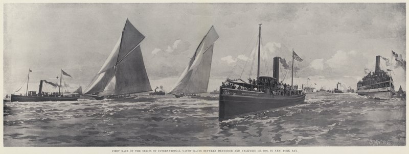 Første løb i serien af internationale yachtracer mellem Defender og Valkyrie III af Harry M. Pettit