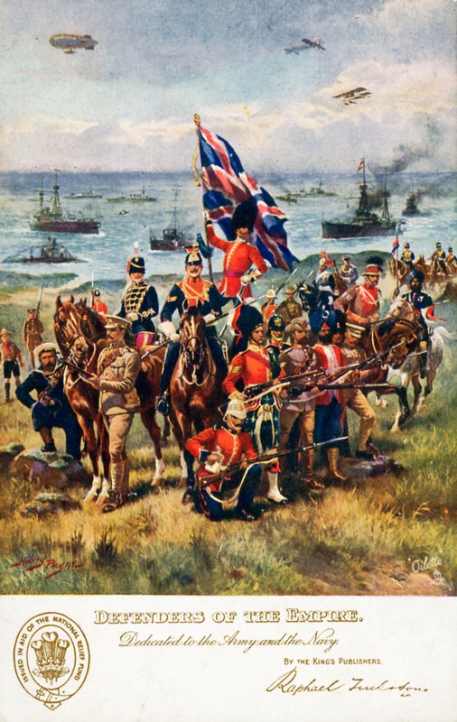 Defenders of the Empire, dedikeret til hæren og flåden (farve litho) af Harry Payne