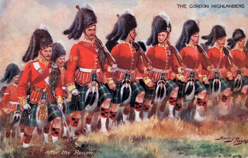 Gordon Highlanders, efter gennemgangen (farve litho) af Harry Payne