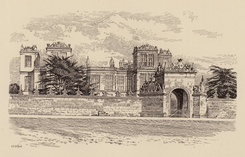 Hardwick Hall, Derbyshire (farve litho) af Harry Percy Clifford