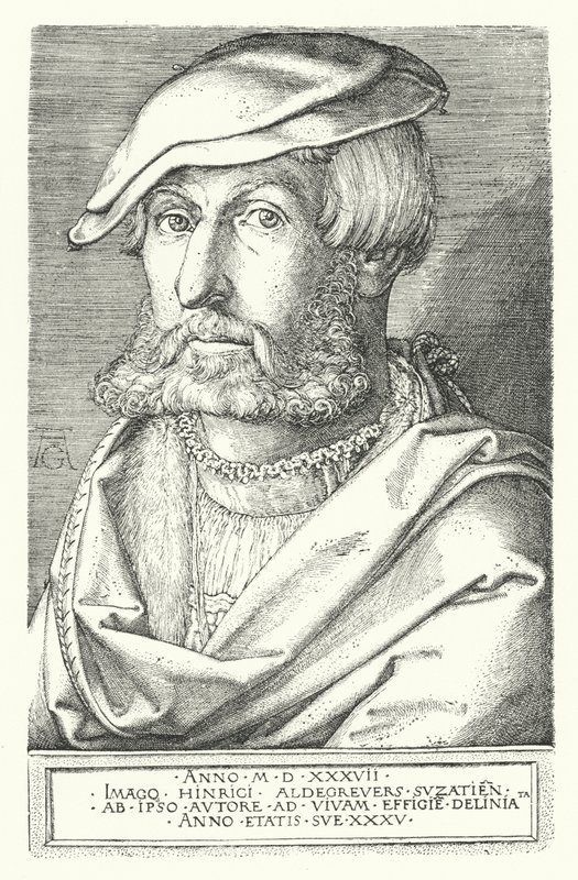 Selvportræt af Heinrich Aldegrever, tysk maler og gravør (gravering) af Heinrich (after) Aldegrever