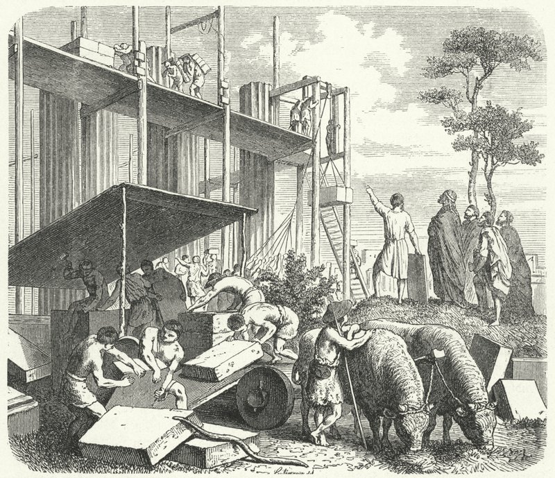 Bygning af et tempel på Aventine-højen, Rom (gravering) af Heinrich Leutemann