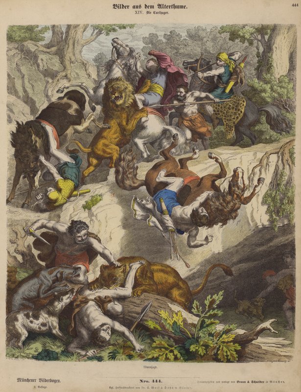 Karthagisk løvejagt (farvet indgravering) af Heinrich Leutemann