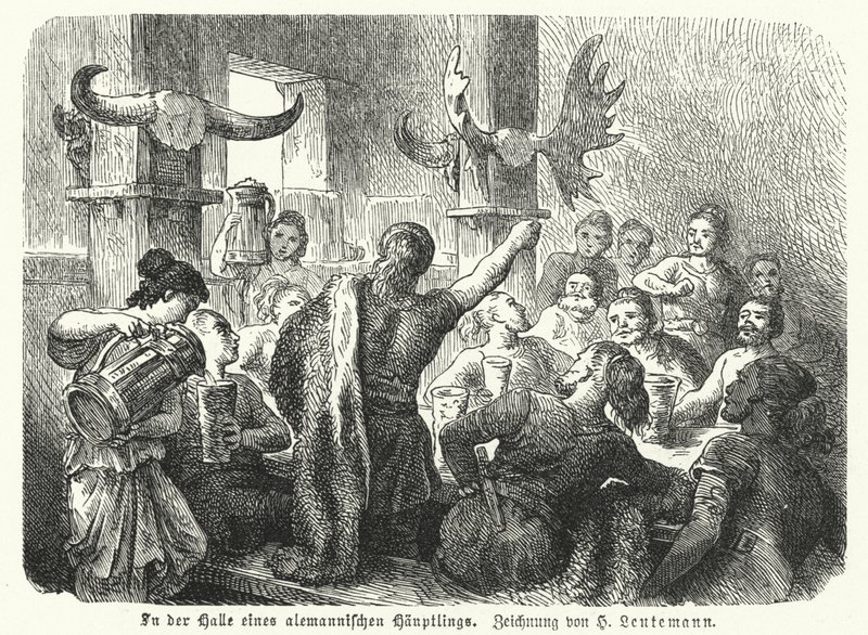 Fest i en germansk høvdings sal (gravering) af Heinrich Leutemann