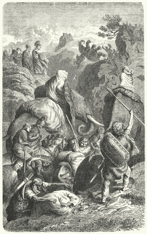 Hannibals krydsning af Alperne, 218 f.Kr. (gravering) af Heinrich Leutemann