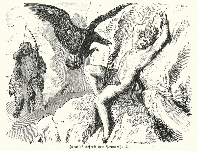 Herakles befrier Prometheus (kobberstik) af Heinrich Leutemann