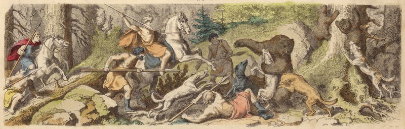 Jagt bjørne i det antikke Grækenland (farvet indgravering) af Heinrich Leutemann