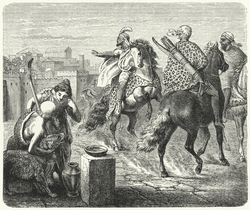 Jugurtha af Numidia forlader den korrupte by Rom (gravering) af Heinrich Leutemann