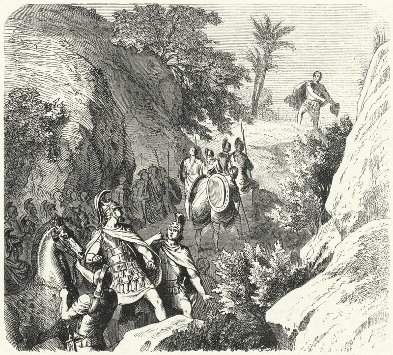 Perseus af Makedonien på march gennem Thessaliens kløfter (gravering) af Heinrich Leutemann