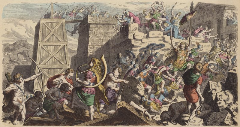 Romerske soldater stormer en by (farvet indgravering) af Heinrich Leutemann