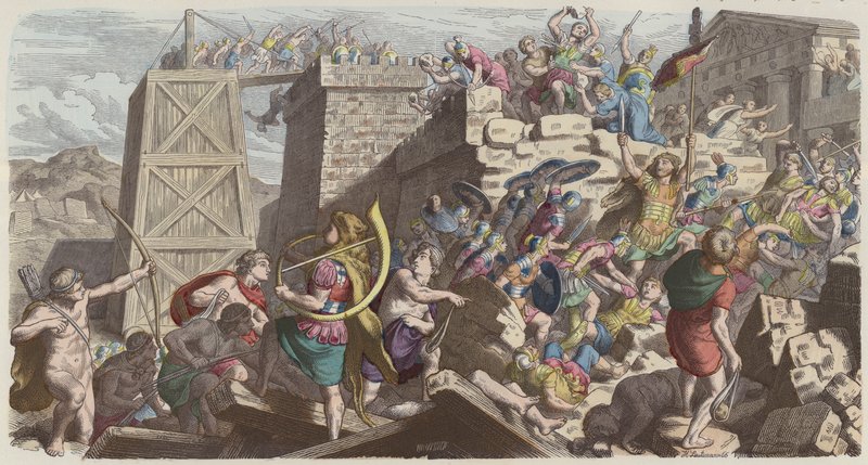 Romerske soldater stormer en by (farvet indgravering) af Heinrich Leutemann