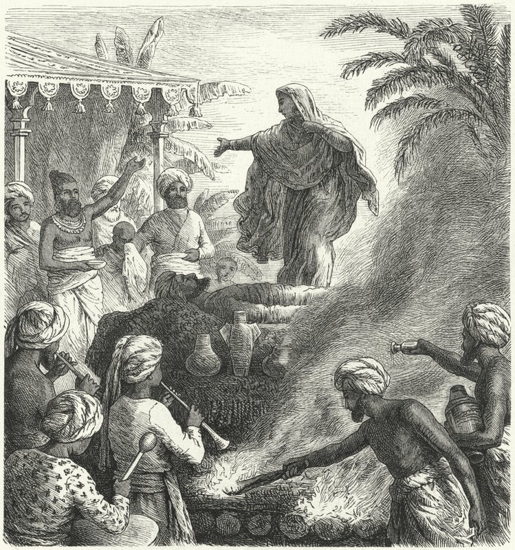 Suttee, hinduistisk begravelsesskik (gravering) af Heinrich Leutemann