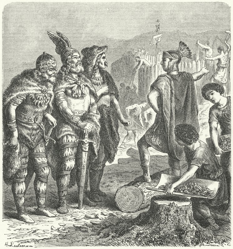 Den romerske general Stilicho forhandler med goterne, c400 (gravering) af Heinrich Leutemann