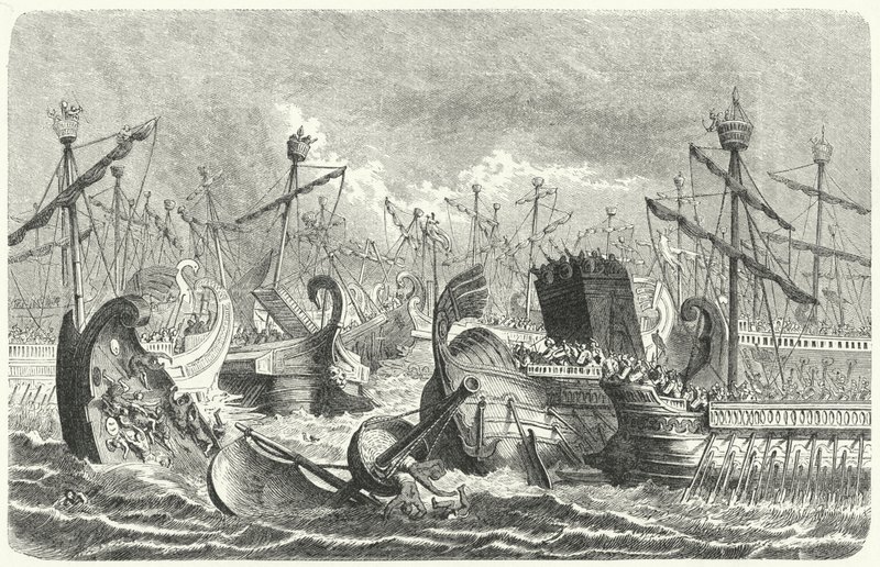 Den romerske flådes sejr over karthagerne i slaget ved Aegatene, 241 f.Kr. (gravering) af Heinrich Leutemann