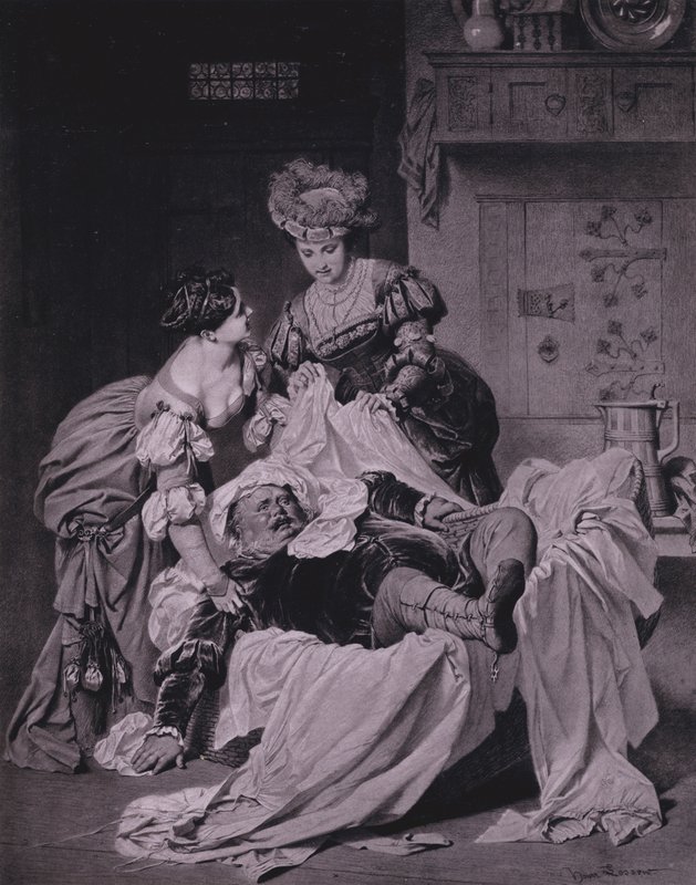 Scene fra Shakespeares The Merry Wives of Windsor (Act III, Scene 3) (litho) af Heinrich Lossow