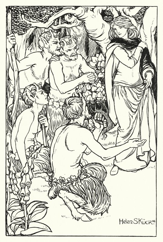 Una bliver reddet af satyrerne (gravering) af Helen S. Kuck