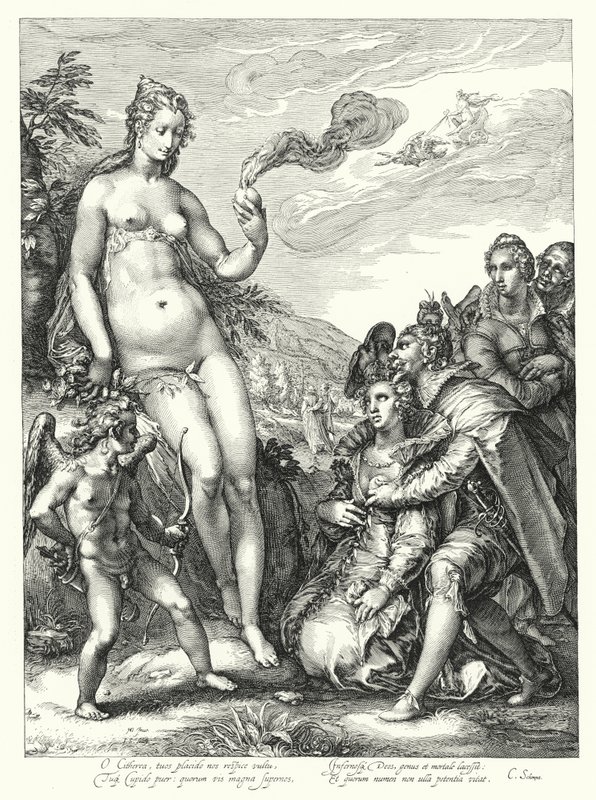 Venus, Amor og de to kærestepar (gravering) af Hendrik (after) Goltzius