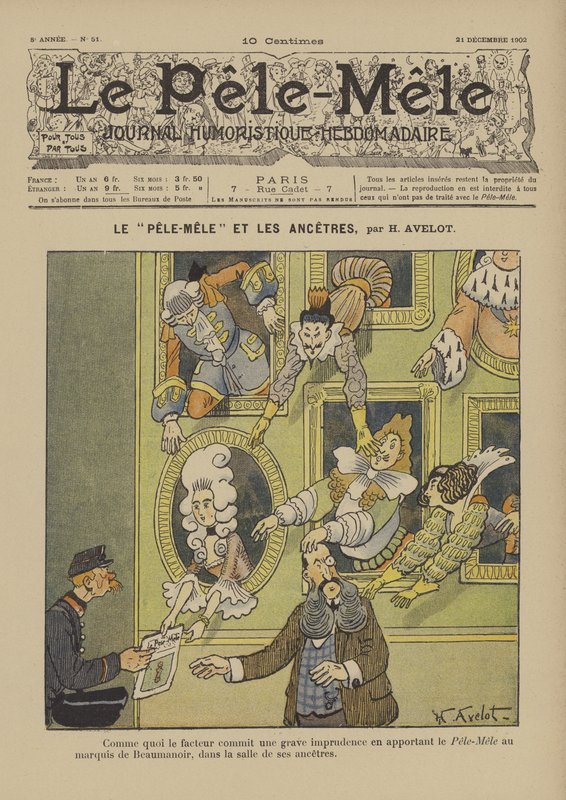 Pele-Mele og forfædrene. Illustration til Le Pele-Mele, 1902 af Henri Avelot