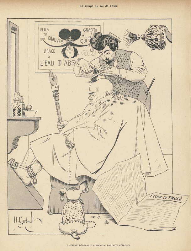Klipning af kongen af Thule: en mand hos barberen (litho) af Henri Gerbault