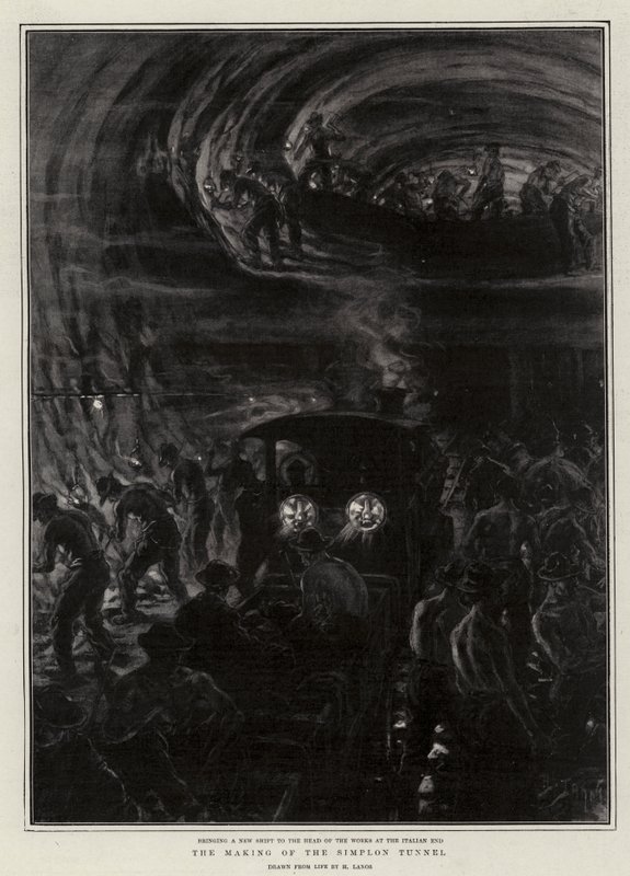 The Making of the Simplon Tunnel (litho) af Henri Lanos
