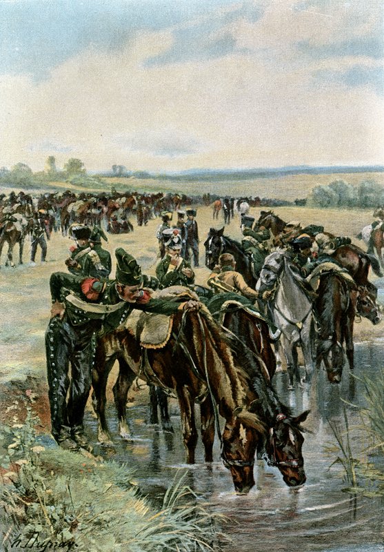Oberst Castex fodrer hestene før en ladning af Henri Louis Dupray