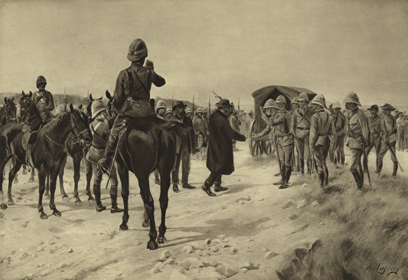 Overgivelse af Piet Cronje ved Paardeberg, 1900 (stik) af Henri Louis Dupray