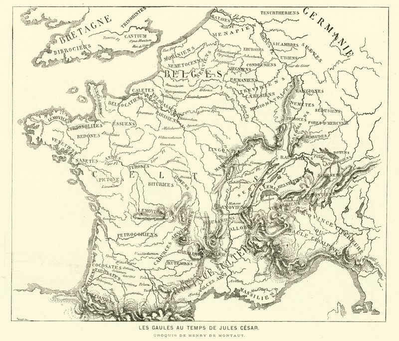 Gallernes land under Julius Cæsars tid (gravering) af Henri de (after) Montaut