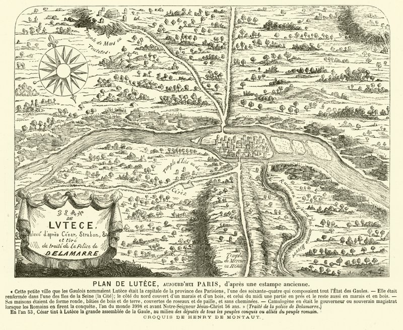 Plan over den romerske by Lutetia, stedet for det moderne Paris (gravering) af Henri de (after) Montaut
