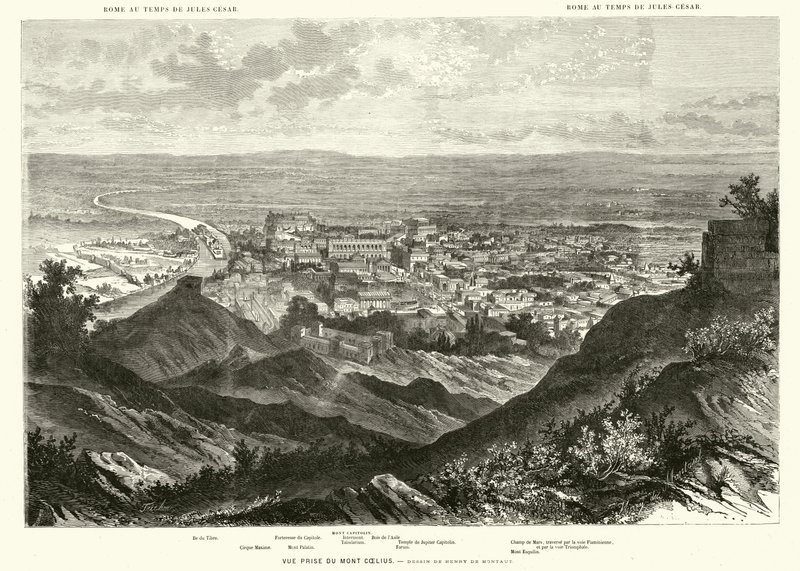 Rom set fra Caelian Hill på Julius Cæsars tid (gravering) af Henri de (after) Montaut