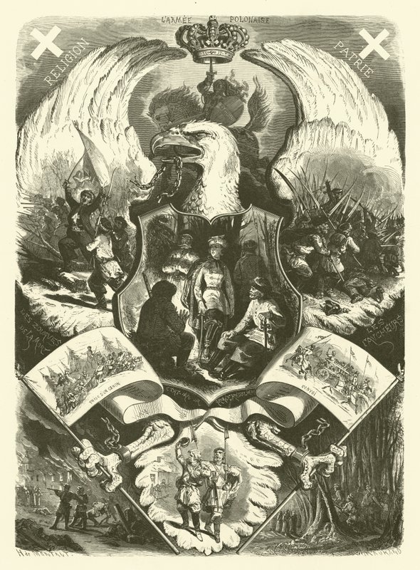 Soldater og uniformer fra den polske hær under opstanden 1863-1864 mod russisk styre (gravering) af Henri de (after) Montaut