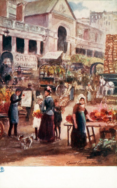 Det gamle London: Covent Garden Market (farvelitografi) af Henrie Pitcher