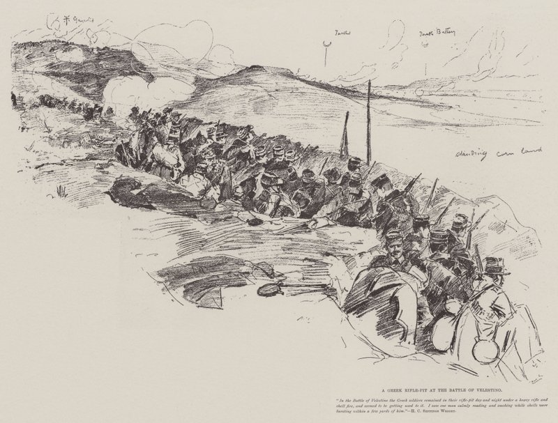 En græsk skyttegrav i slaget ved Velestino af Henry Charles Seppings Wright