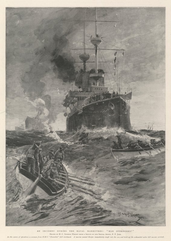 En hændelse under flådemanøvrerne, mand over bord! af Henry Charles Seppings Wright