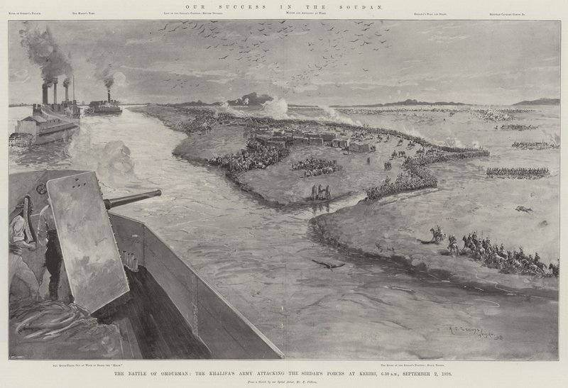 Vores succes i Soudan, slaget ved Omdurman, Khalifas hær angriber Sirdars styrker ved Keriri, kl. 6.30 den 2. september 1898 af Henry Charles Seppings Wright