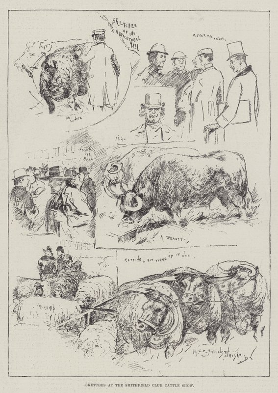 Skitser på Smithfield Club Cattle Show af Henry Charles Seppings Wright