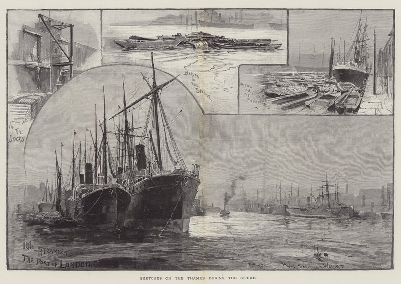 Skitser på Themsen under strejken af Henry Charles Seppings Wright