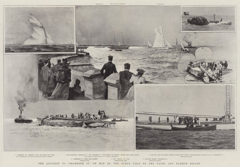 Ulykken med Shamrock II den 22. maj, Kongens besøg på yacht og Narrow Escape af Henry Charles Seppings Wright