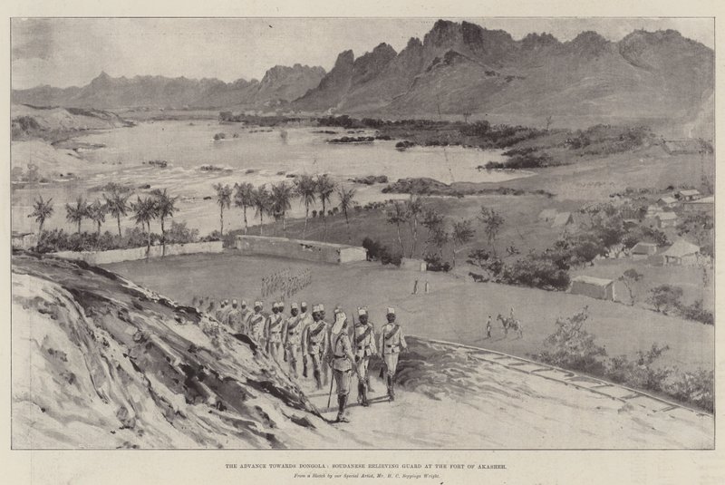 Fremrykningen mod Dongola, Soudanesisk aflastningsvagt ved Akasheh-fortet af Henry Charles Seppings Wright