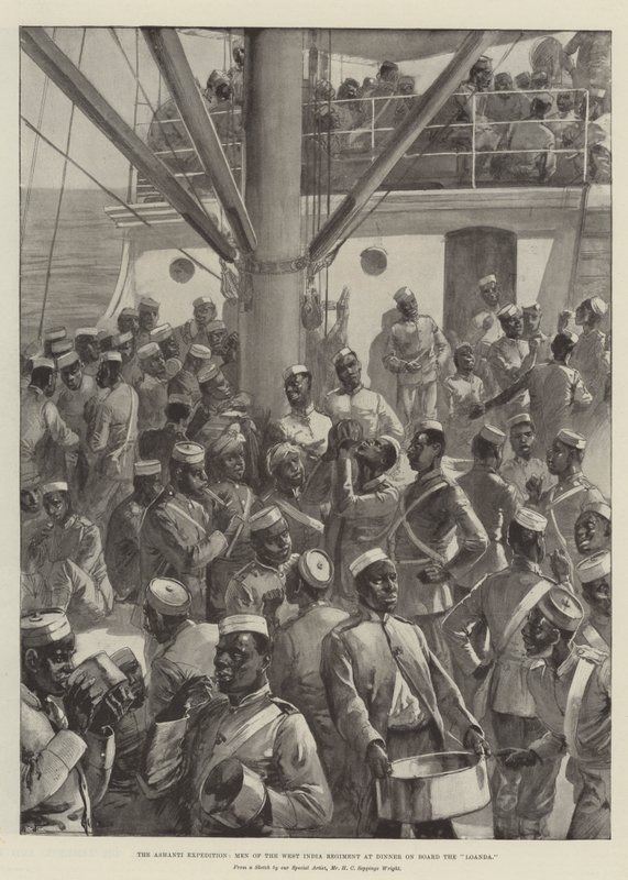Ashanti-ekspeditionen, mænd fra det vestindiske regiment til middag om bord på Loanda af Henry Charles Seppings Wright