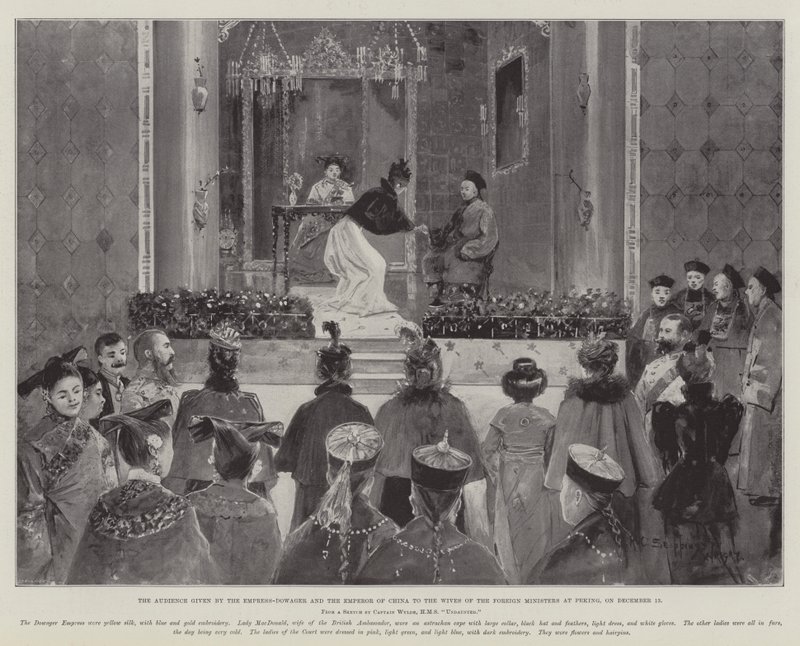 Audiensen givet af enkekejserinden og kejseren af Kina til udenrigsministrenes hustruer i Peking den 13. december af Henry Charles Seppings Wright