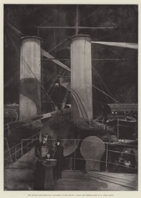 Den britiske middelhavseskadron i Levanten ved hjælp af søgelyset på en mørk nat af Henry Charles Seppings Wright