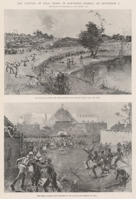 Indtagelsen af Yola, Benin, i det nordlige Nigeria, den 2. september af Henry Charles Seppings Wright