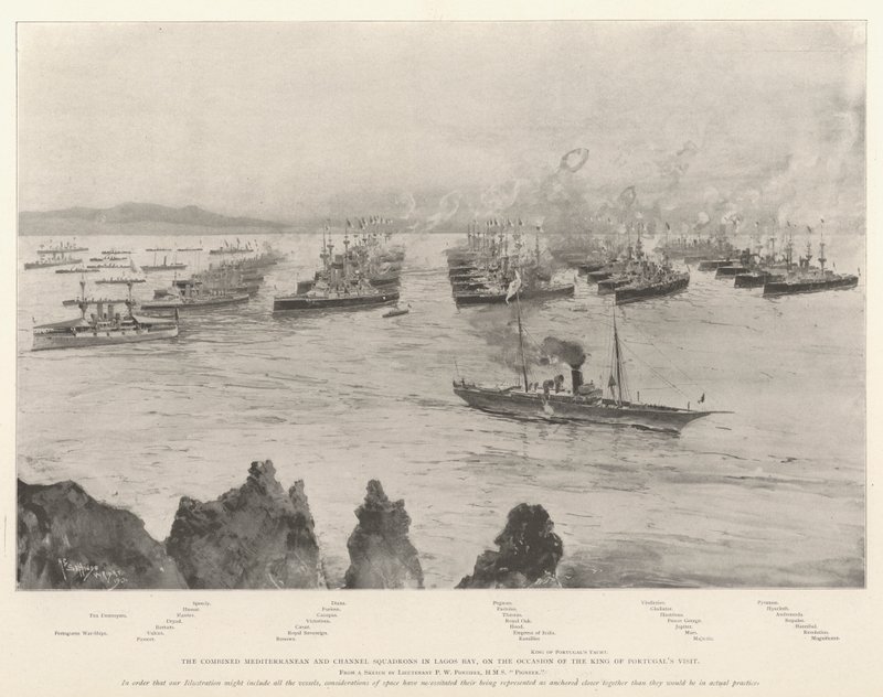 Den kombinerede middelhavs- og kanaleskadrille i Lagos-bugten i anledning af kongen af Portugals besøg af Henry Charles Seppings Wright