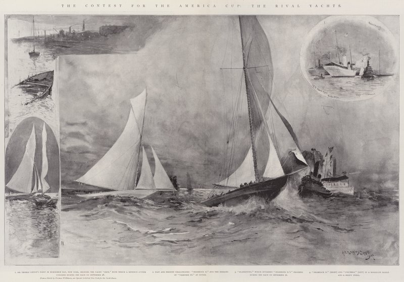 Konkurrencen om America Cup, de rivaliserende yachter af Henry Charles Seppings Wright