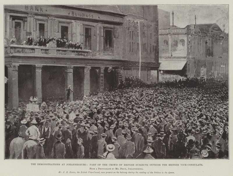 Demonstrationerne i Johannesburg, en del af skaren af britiske undersåtter uden for det britiske vicekonsulat af Henry Charles Seppings Wright