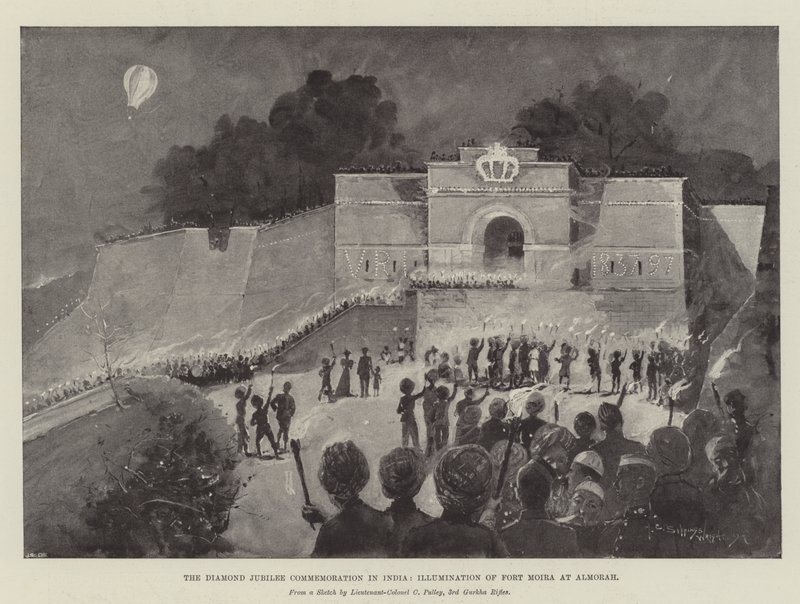 Diamantjubilæet i Indien, belysning af Fort Moira ved Almorah af Henry Charles Seppings Wright